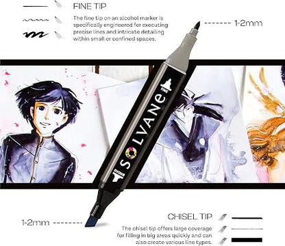 SOLVANE 80-Colour Alcohol Markers Set – Dual Tip Brush and Chisel Art Markers for Drawing, Colouring and Illustration