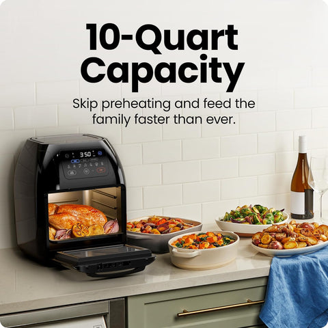 Chefman Multifunctional Digital Air Fryer+ Rotisserie, Dehydrator, Convection Oven, 17 Touch Screen Presets Fry, Roast, Dehydrate & Bake, Auto Shutoff, Accessories Included, XL 10L Family Size, Black