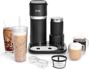 Mr. Coffee 4-in-1 Single-Serve Coffee Maker with Milk Frother – Hot & Iced Coffee, Latte & Cappuccino Machine with Reusable Filter