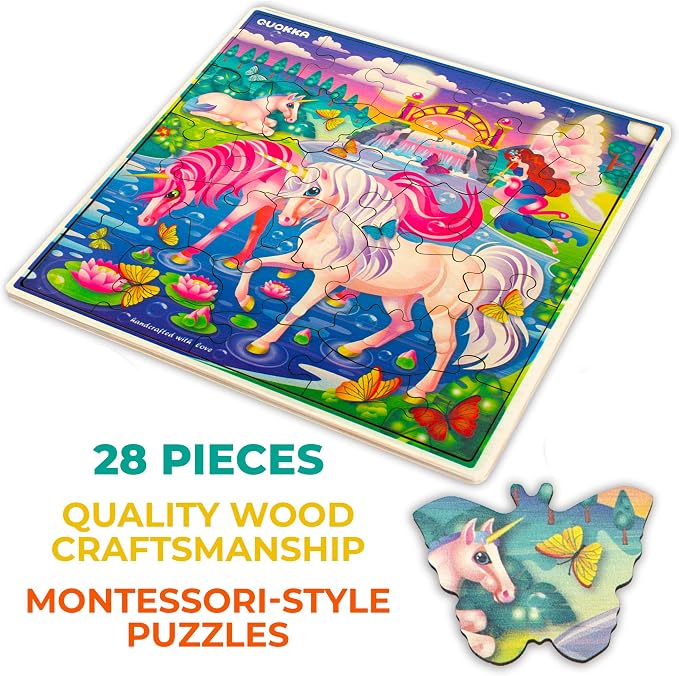QUOKKA Wooden Unicorn Puzzle for Kids – 28-Piece Jigsaw Puzzle, 21 x 21 cm Educational Toy for Ages 3–8