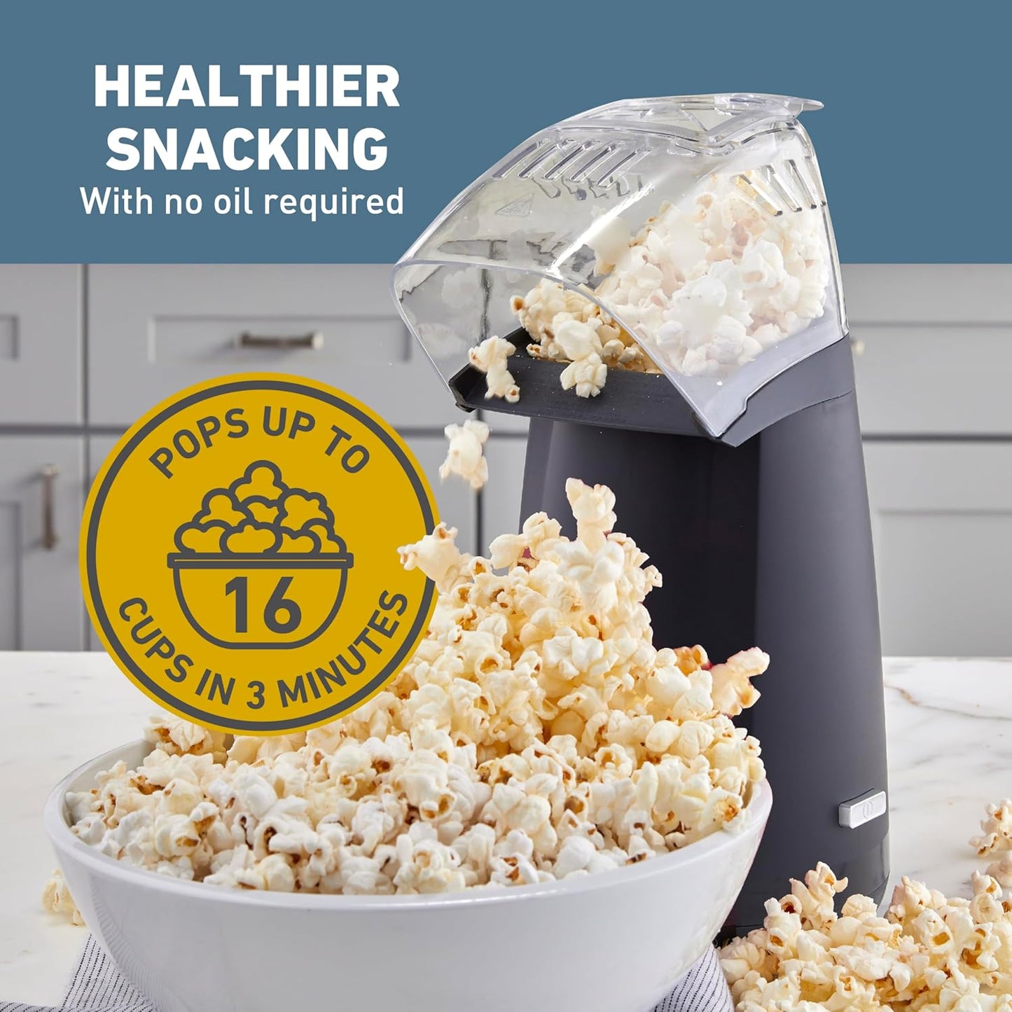 West Bend Air Crazy Popcorn Machine for Healthy Snacking with No Oil, 4-Quart, Black