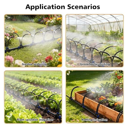 Aishkimo Drip Irrigation Kit – 40 Adjustable 360° Brass Nozzles with 2-Port Connectors & 2/5" Tubing for Garden, Greenhouse, Lawn & Flower Beds