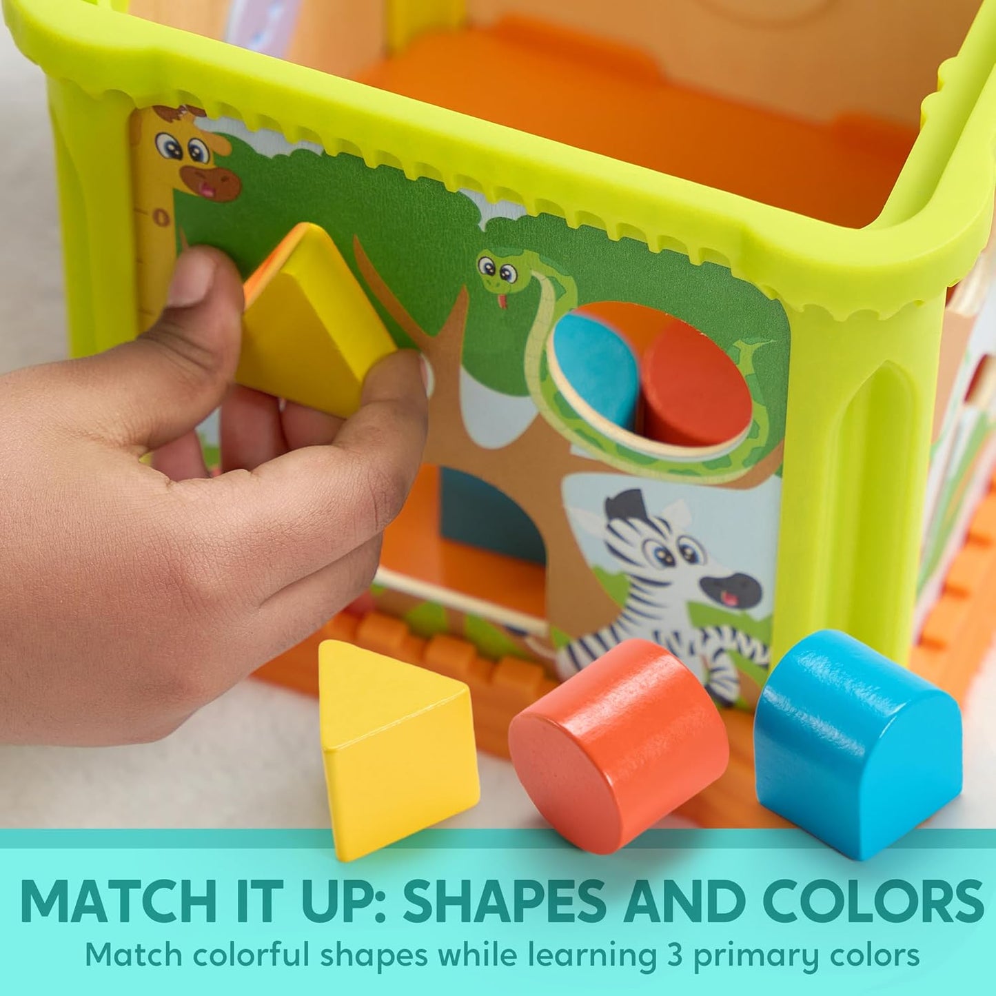 Wooden Montessori Activity Cube – Jungle-Themed Toddler Learning Toy with Music and Lights, Ages 1–3