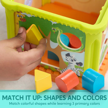 Wooden Montessori Activity Cube – Jungle-Themed Toddler Learning Toy with Music and Lights, Ages 1–3