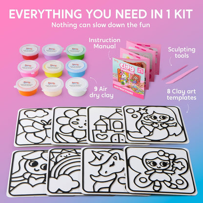 Klever Kits Air Dry Clay Painting Kit – 8 Pre-Grooved Art Boards for Kids, Non-Toxic Craft Set