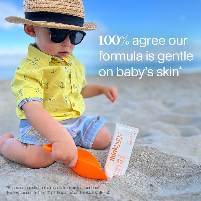 Thinkbaby Safe Mineral Sunscreen SPF 50+ – Broad Spectrum UVA/UVB Protection, Water Resistant, Reef Friendly Sunscreen for Babies, Kids & Sensitive Skin, 3 oz