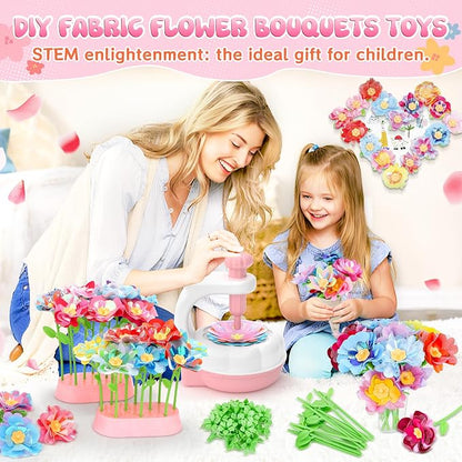 GirlsHome 300+ PCS DIY Fabric Flower Bouquet Kit for Kids – Reusable Arts & Crafts Educational Flower Building Toy