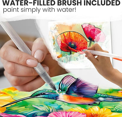 Water Painting Activity Kit – Vibrant Blooms 10-Pack, No-Mess Water Art with Brush