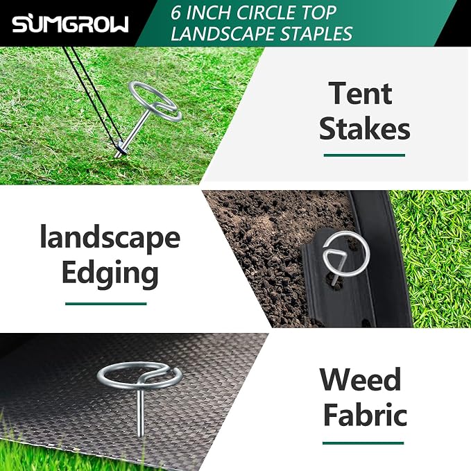 SUMGROW 240-Pack 6-Inch Landscape Staples – Galvanized Garden Stakes for Weed Barrier Fabric and Lawn Edging