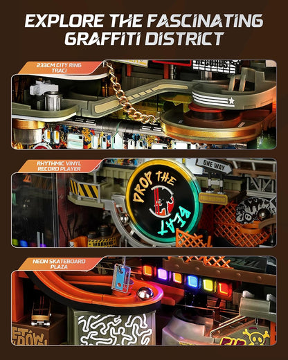 ROBOTIME MR03S Hip-Hop World 3D Wooden Puzzle Marble Run – Light-Up DIY Bookshelf Model Building Kit