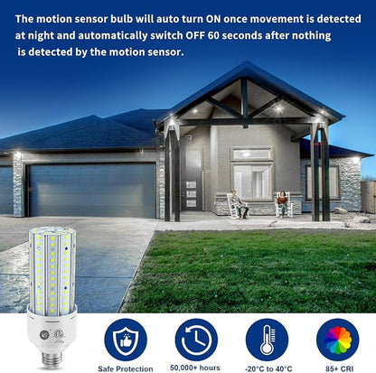 NS 60W A19 LED Light Bulbs 2-Pack – 9000 Lumens, Motion Sensor & Dusk-to-Dawn, 5000K Daylight, E26 Base