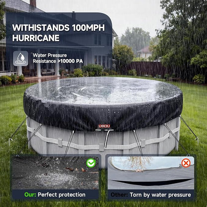 12 Ft Round Above Ground Pool Cover – 420D Oxford Waterproof Solar Tarp with Windproof Straps