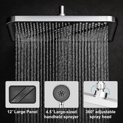 JOOM 8" x 12" Rainfall Shower Head & Handheld Combo – High-Pressure Dual Shower System with 11" Adjustable Extension Arm