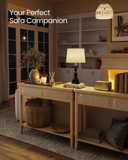 Boho Console Table with Drawers and Storage Shelf, Narrow Entryway Table, Sofa Table for Hallway, Living Room and Bedroom