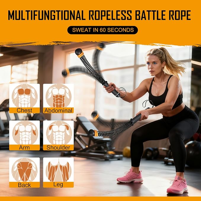 Newmkr Weighted Ropeless Battle Ropes – Portable Cordless Workout Ropes for Home Gym, HIIT, Cardio & Strength Training