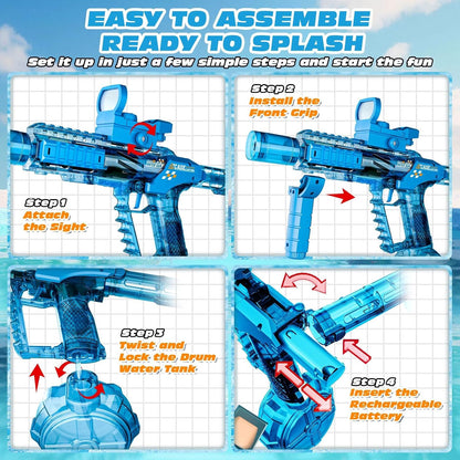 Reenovan Automatic Electric Water Gun – 26ft Range, 320cc Tank, USB Rechargeable Water Blaster with Flashing Muzzle