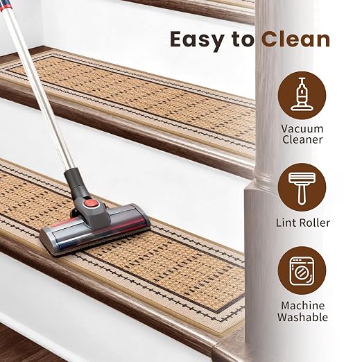 Mollydot Non-Slip Indoor Stair Treads 4-Pack – 8" x 30" Peel & Stick Carpet Mats for Wooden Steps
