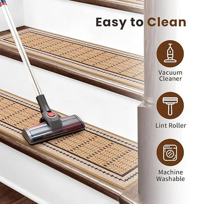 Mollydot Non-Slip Indoor Stair Treads 4-Pack – 8" x 30" Peel & Stick Carpet Mats for Wooden Steps