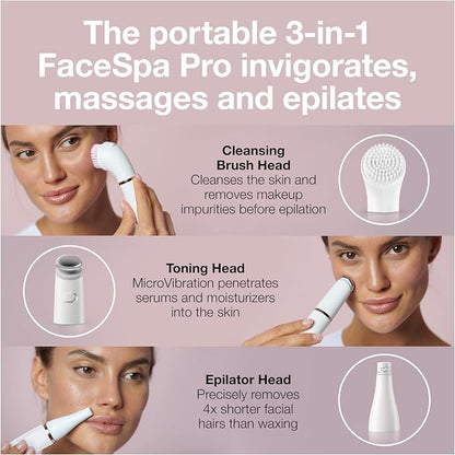 Braun FaceSpa Pro 911 3-in-1 Facial Epilator – Rechargeable Face Hair Remover, Cleansing Brush & MicroVibration Skin Care System