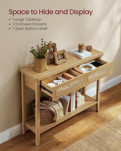 Boho Console Table with Drawers and Storage Shelf, Narrow Entryway Table, Sofa Table for Hallway, Living Room and Bedroom