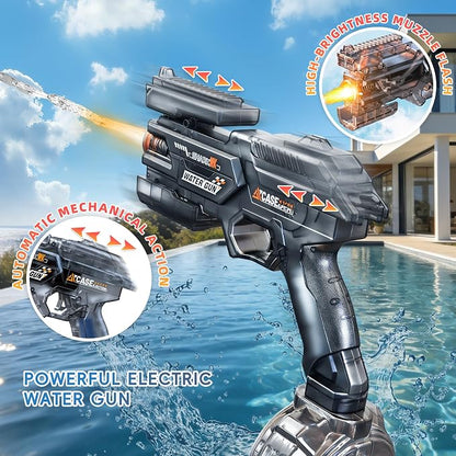 Automatic Electric Water Gun with LED Lights – 26ft Range, 500ml Drum Tank Transparent Water Blaster for Kids & Adults