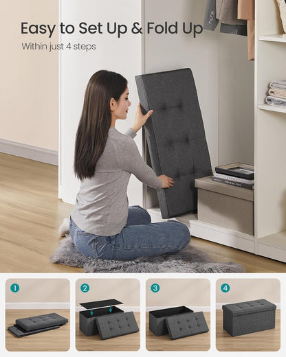 Folding Storage Ottoman Bench with Hidden Storage, Upholstered Foot Rest Bench, Storage Chest for Living Room, Bedroom and Entryway Slate Gray and Ink Black LSF47K