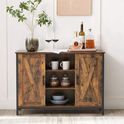 Industrial Sideboard Buffet Cabinet with Doors & Open Shelves – Coffee Bar Storage Cabinet Vintage Brown & Black LSC098B01V1