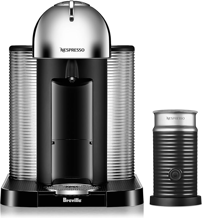 Nespresso Vertuo Coffee & Espresso Machine by Breville with Aeroccino Milk Frother – 4 Brew Sizes, Centrifusion Technology, Chrome