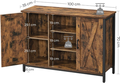 Industrial Sideboard Buffet Cabinet with Doors & Open Shelves – Coffee Bar Storage Cabinet Vintage Brown & Black LSC098B01V1
