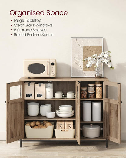 Industrial Sideboard Storage Cabinet with 3 Doors, Buffet Cabinet with Adjustable Shelves, Kitchen Storage Cabinet for Dining Room, Living Room and Entryway Camel Brown and Ink Black LSC099K02