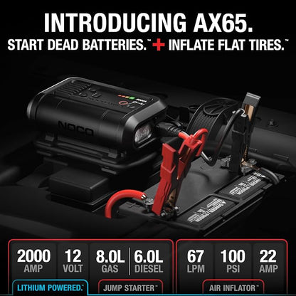NOCO Boost+Air AX65 2000A Jump Starter with Air Compressor – 12V Lithium Battery Booster & 100 PSI Tire Inflator for Gas & Diesel Vehicles