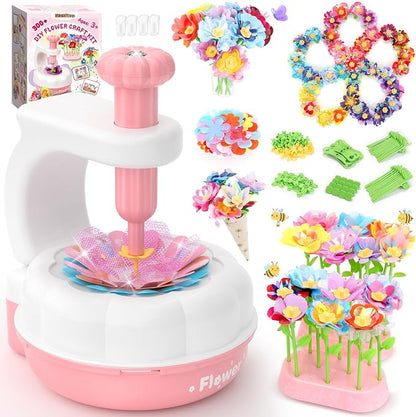 GirlsHome 300+ PCS DIY Fabric Flower Bouquet Kit for Kids – Reusable Arts & Crafts Educational Flower Building Toy