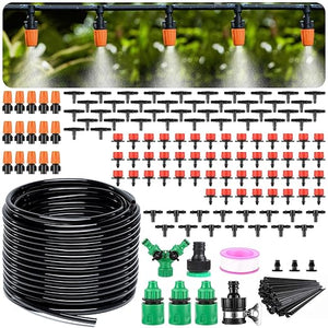 LasTool 164FT Drip Irrigation Kit – 50M Automatic Garden Watering System with 1/4" Tubing, Adjustable Drip Emitters & Mist Sprayer Nozzles