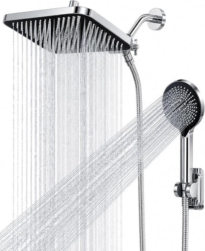 JOOM 8" x 12" Rainfall Shower Head & Handheld Combo – High-Pressure Dual Shower System with 11" Adjustable Extension Arm