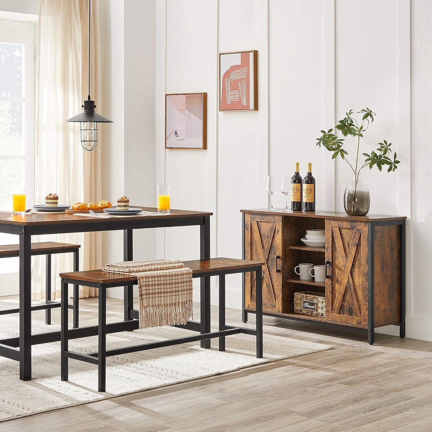 Industrial Sideboard Buffet Cabinet with Doors & Open Shelves – Coffee Bar Storage Cabinet Vintage Brown & Black LSC098B01V1