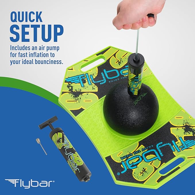 Flybar Pogo Trick Ball Balance Board for Kids – Anti-Slip Bounce Board with Pump, Indoor & Outdoor Toy, Ages 6+, Green Mean