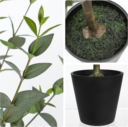 Arborus 22-Inch Artificial Eucalyptus Plant – Realistic Faux Greenery in Black Pot for Home Office Décor