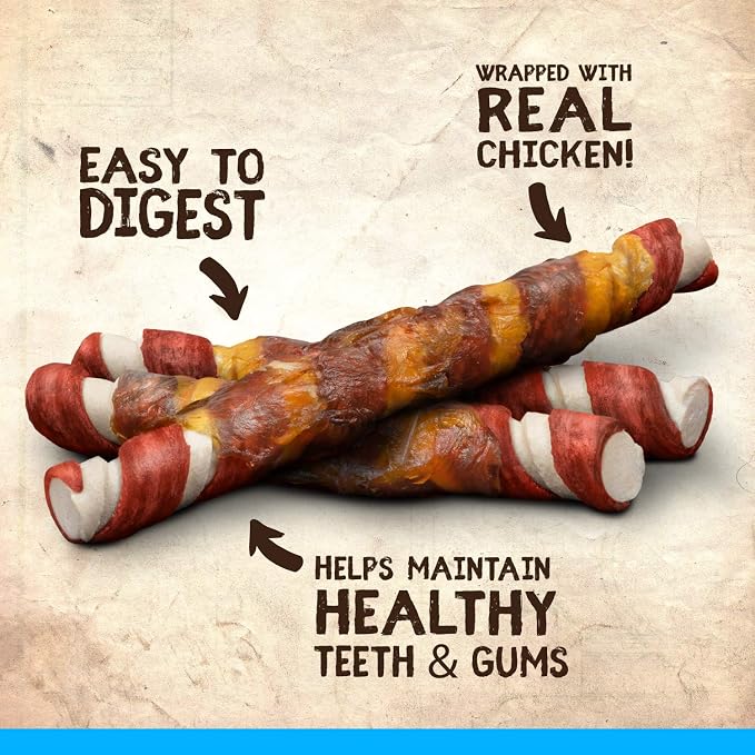 Zoë Better Than Rawhide Dog Chew Twists – Assorted Flavour, Rawhide-Free Treats with Real Chicken, 12 Pack, 148g