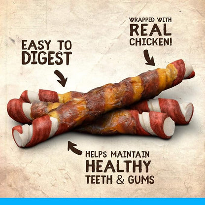 Zoë Better Than Rawhide Dog Chew Twists – Assorted Flavour, Rawhide-Free Treats with Real Chicken, 12 Pack, 148g