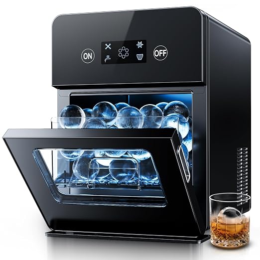 EUHOMY Countertop Sphere Ice Maker – 144 Clear Ice Balls per Day, 4 Ready in 40 Minutes, Self-Cleaning Whiskey Ice Machine