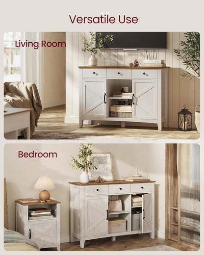 Farmhouse Buffet Cabinet with 3 Drawers & Adjustable Shelves – Coffee Bar Sideboard with Cable Management Rustic White & Honey Brown BBK371W01V1