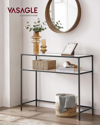 Console Table with Tempered Glass Shelves, Entryway Table, Sofa Table for Hallway, Living Room and Foyer 39.4 Inch Gold LGT025B01
