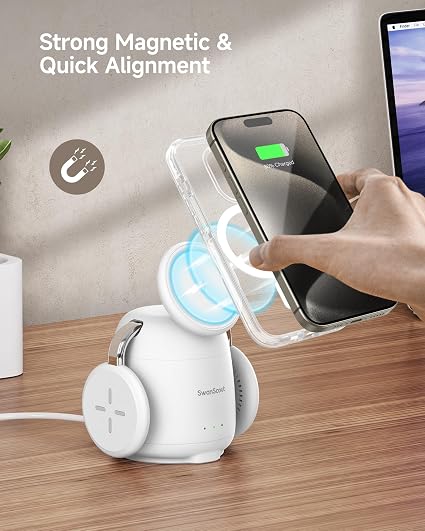 SwanScout 3-in-1 Wireless Charging Station – Magnetic iPhone Charger with Apple Watch & AirPods Charging, USB-C