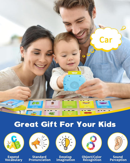 Shiningstone Talking Flash Cards 224 Words Cat Blue Speech Therapy Learning Toy for Toddlers