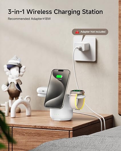 SwanScout 3-in-1 Wireless Charging Station – Magnetic iPhone Charger with Apple Watch & AirPods Charging, USB-C