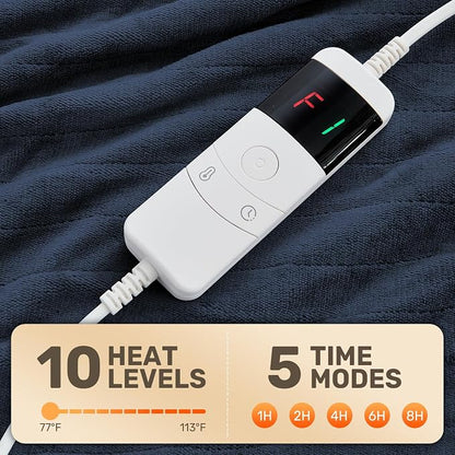 Peace Nest Heated Electric Throw Blanket – Soft Flannel Blanket with 10 Heat Levels, Timer & Auto Shut-Off