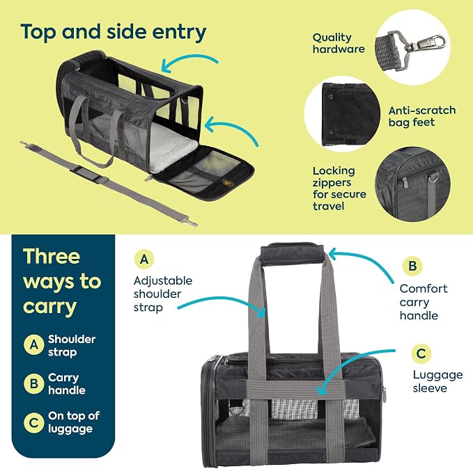Sherpa Original Deluxe Medium Pet Carrier – Airline-Approved Soft-Sided Travel Bag, Charcoal Gray