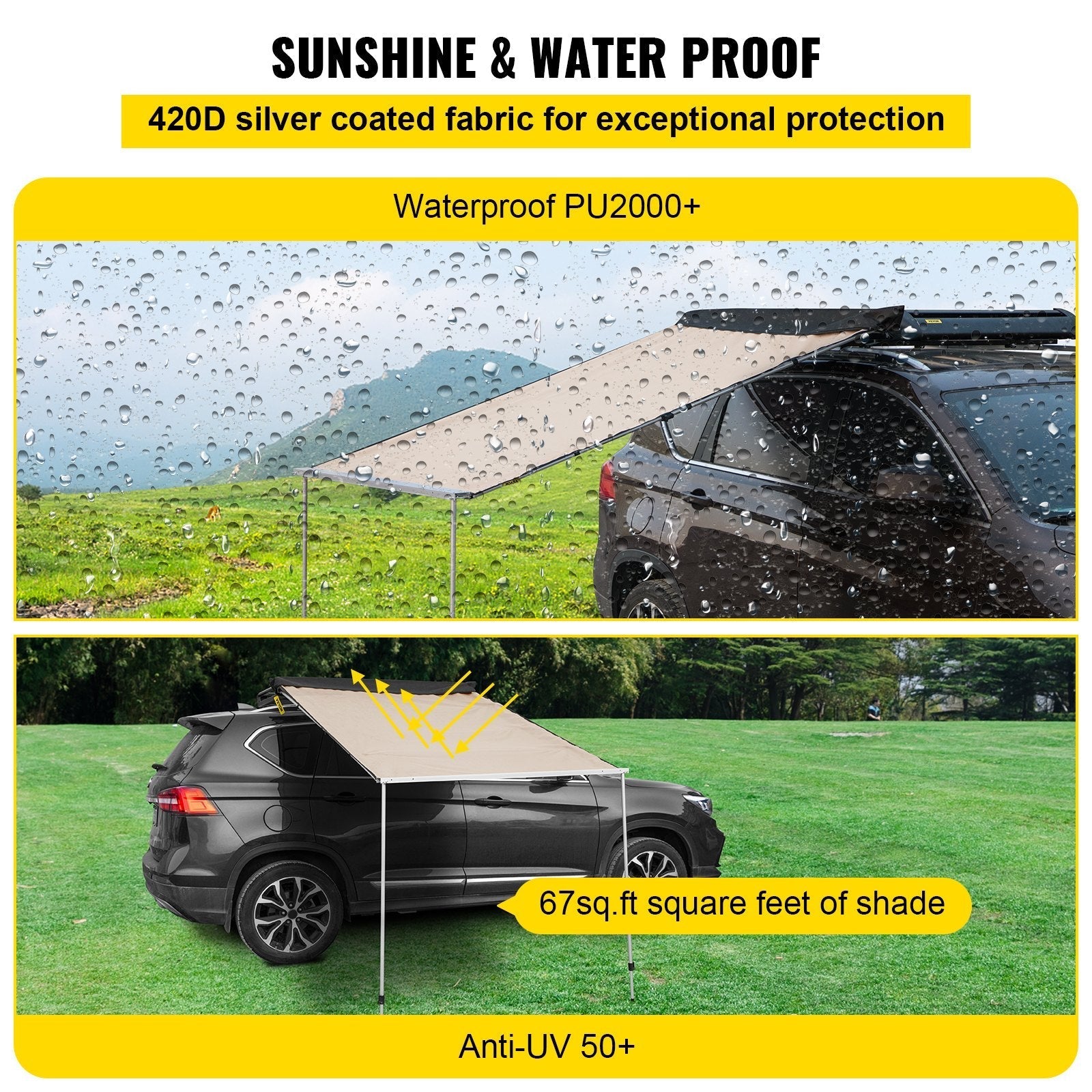8.2×8.2 ft Retractable Car Side Awning – Waterproof Vehicle Tent with Adjustable Height & UV Protection - with | Sold by Uncle Wiener's Wholesale
