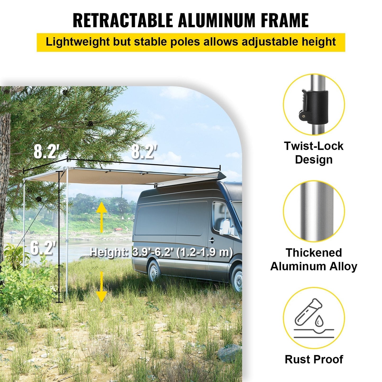 8.2×8.2 ft Retractable Car Side Awning – Waterproof Vehicle Tent with Adjustable Height & UV Protection - with | Sold by Uncle Wiener's Wholesale