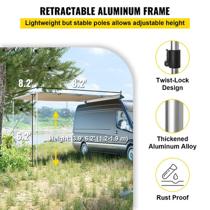 8.2×8.2 ft Retractable Car Side Awning – Waterproof Vehicle Tent with Adjustable Height & UV Protection - with | Sold by Uncle Wiener's Wholesale